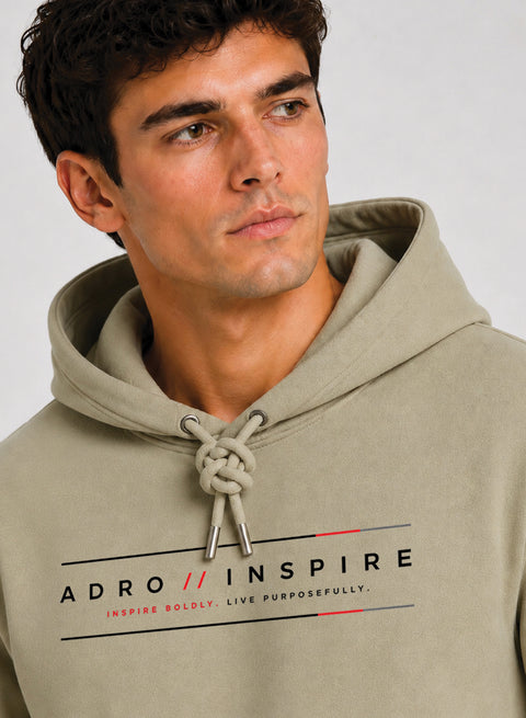 ADRO Men Beige Inspire Printed Regular Fit Hoodie