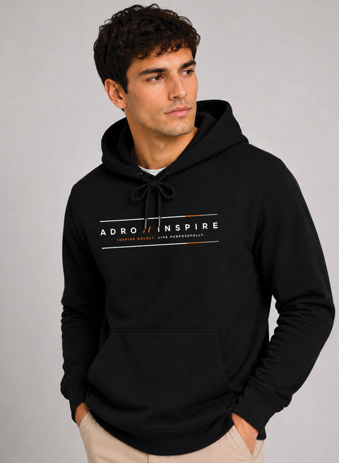 ADRO Men Black Inspire Printed Regular Fit Hoodie