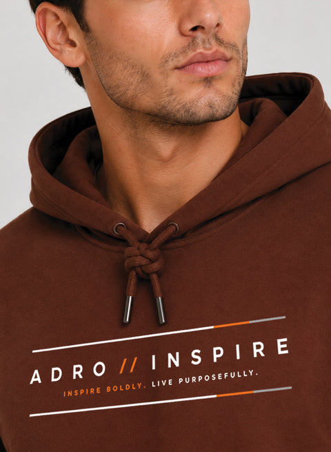 ADRO Men Beige Inspire Printed Regular Fit Hoodie