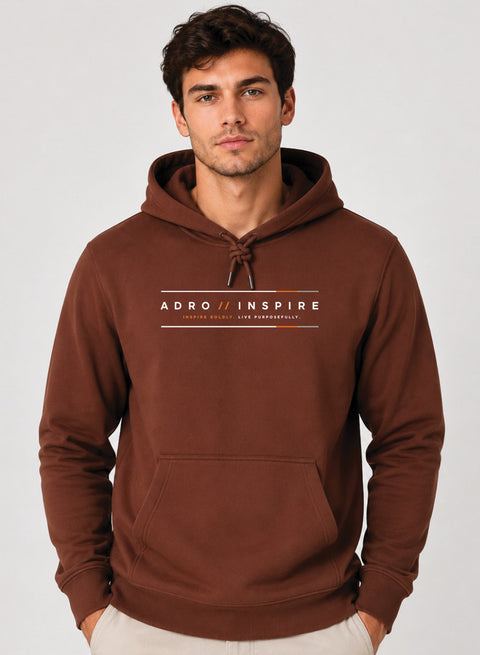 ADRO Men Beige Inspire Printed Regular Fit Hoodie Brown