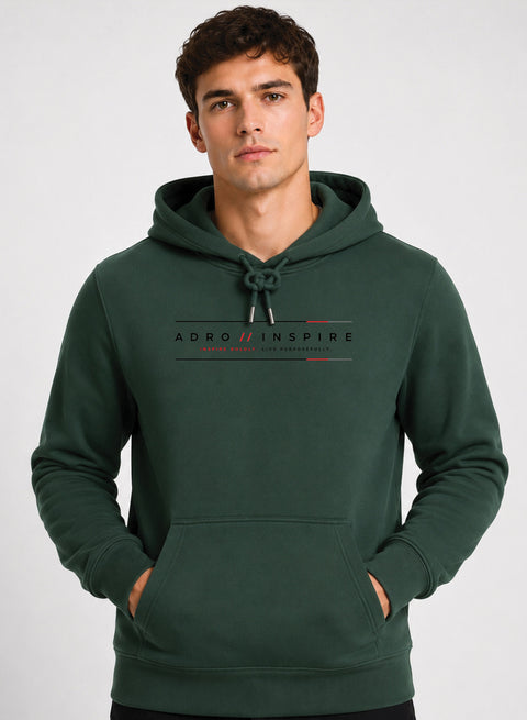 ADRO Men Black Inspire Printed Regular Fit Hoodie Green