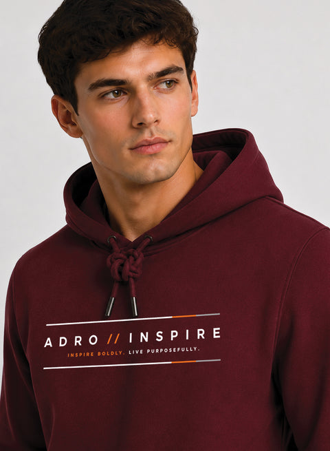 ADRO Men Beige Inspire Printed Regular Fit Hoodie