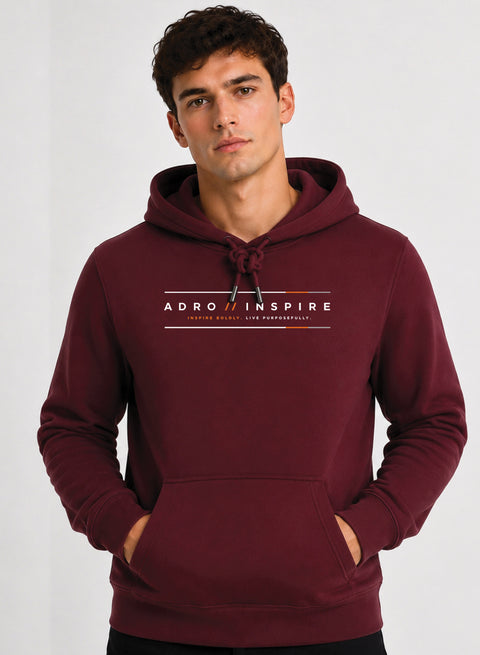 ADRO Men Beige Inspire Printed Regular Fit Hoodie Maroon