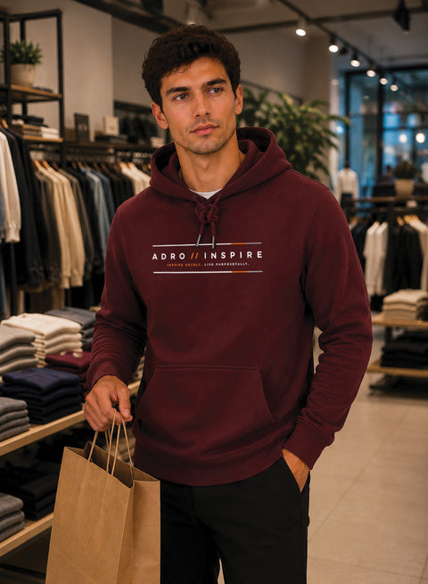 ADRO Men Beige Inspire Printed Regular Fit Hoodie