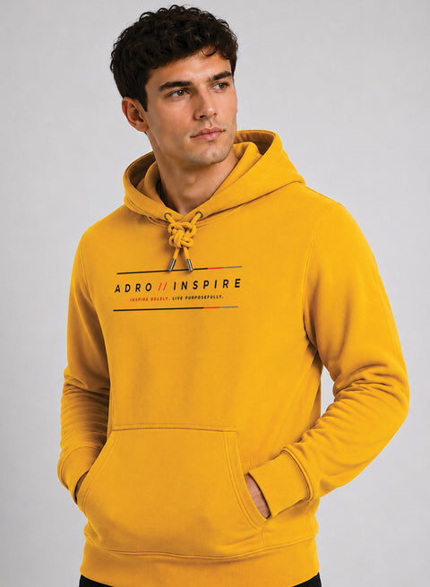 ADRO Men Black Inspire Printed Regular Fit Hoodie