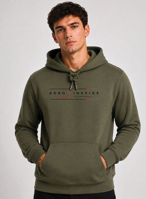 ADRO Men Black Inspire Printed Regular Fit Hoodie Olive