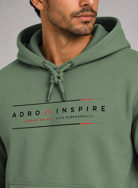 ADRO Men Beige Inspire Printed Regular Fit Hoodie