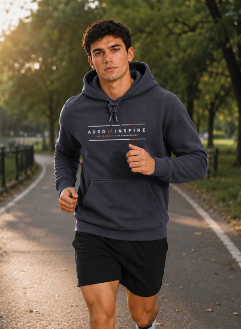 ADRO Men Black Inspire Printed Regular Fit Hoodie