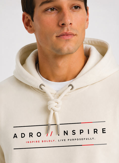 ADRO Men Beige Inspire Printed Regular Fit Hoodie