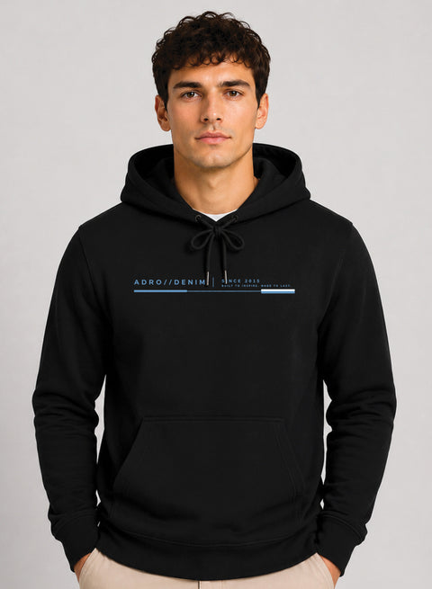 ADRO Men Black Denim Printed Regular Fit Hoodie Black