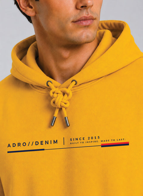 ADRO Men Black Denim Printed Regular Fit Hoodie