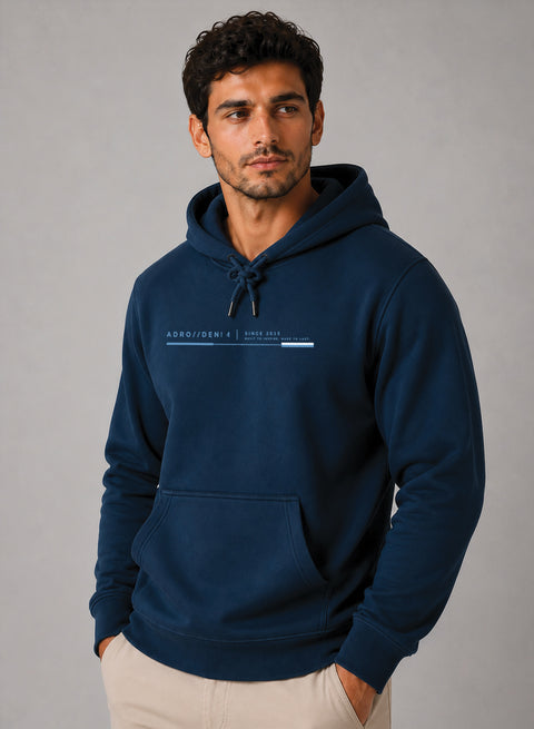 ADRO Men Black Denim Printed Regular Fit Hoodie