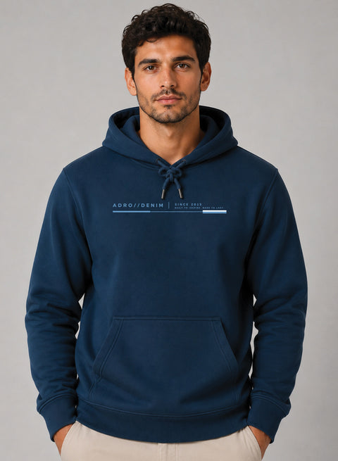 ADRO Men Black Denim Printed Regular Fit Hoodie Teal Blue