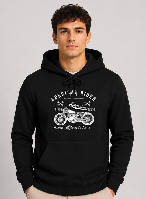ADRO Men Black American Rider Printed Regular Fit Hoodie Black