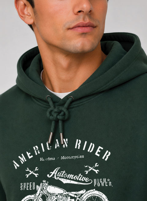 ADRO Men Black American Rider Printed Regular Fit Hoodie