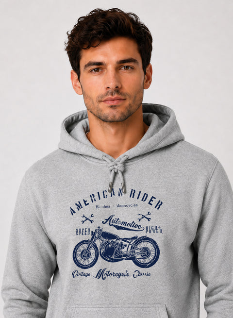 ADRO Men Beige American Rider Printed Regular Fit Hoodie