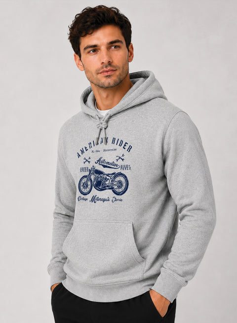 ADRO Men Beige American Rider Printed Regular Fit Hoodie