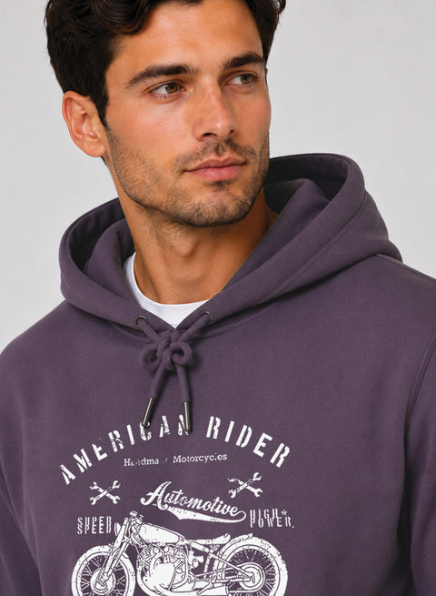 ADRO Men Black American Rider Printed Regular Fit Hoodie