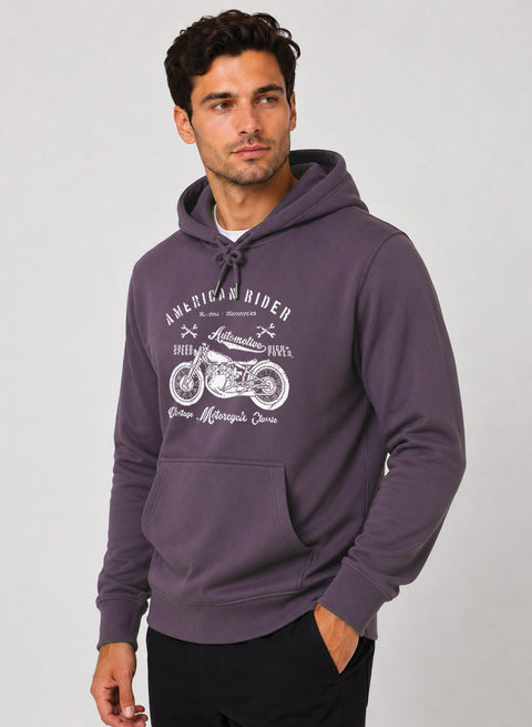 ADRO Men Black American Rider Printed Regular Fit Hoodie