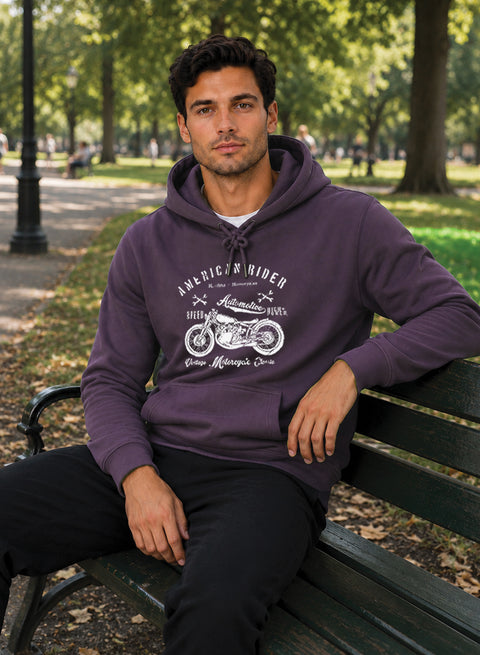 ADRO Men Black American Rider Printed Regular Fit Hoodie