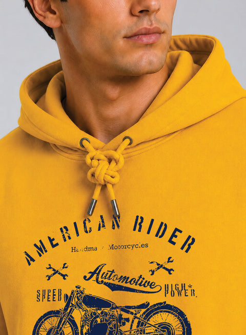 ADRO Men Black American Rider Printed Regular Fit Hoodie