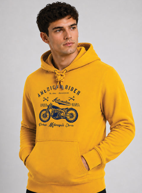 ADRO Men Black American Rider Printed Regular Fit Hoodie