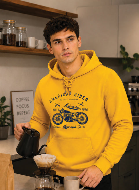 ADRO Men Black American Rider Printed Regular Fit Hoodie