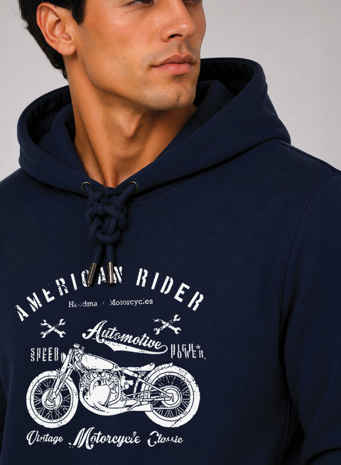 ADRO Men Beige American Rider Printed Regular Fit Hoodie