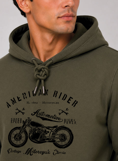 ADRO Men Black American Rider Printed Regular Fit Hoodie