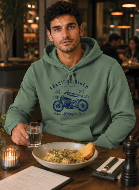 ADRO Men Beige American Rider Printed Regular Fit Hoodie