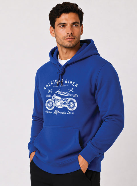 ADRO Men Black American Rider Printed Regular Fit Hoodie