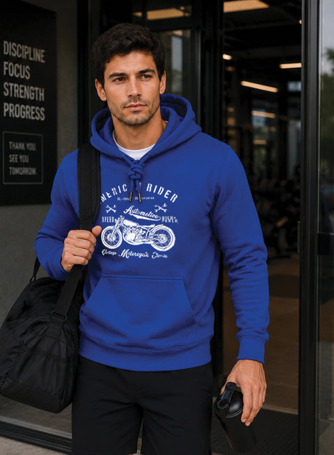 ADRO Men Black American Rider Printed Regular Fit Hoodie