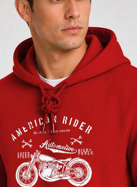 ADRO Men Beige American Rider Printed Regular Fit Hoodie
