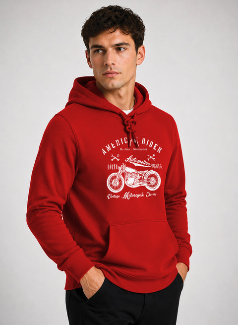 ADRO Men Beige American Rider Printed Regular Fit Hoodie