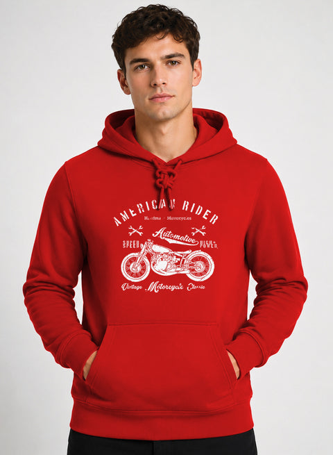 ADRO Men Beige American Rider Printed Regular Fit Hoodie Red