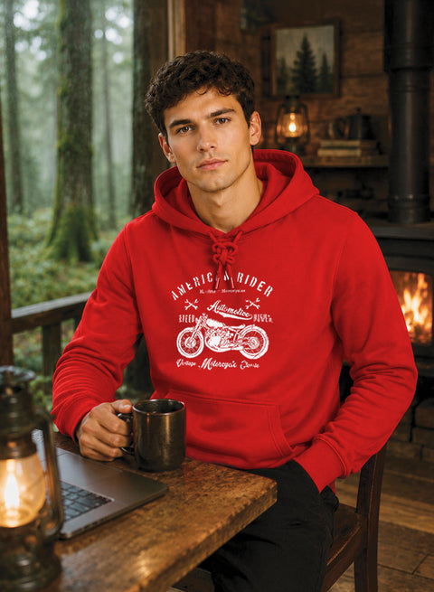 ADRO Men Beige American Rider Printed Regular Fit Hoodie