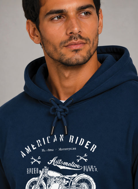 ADRO Men Black American Rider Printed Regular Fit Hoodie