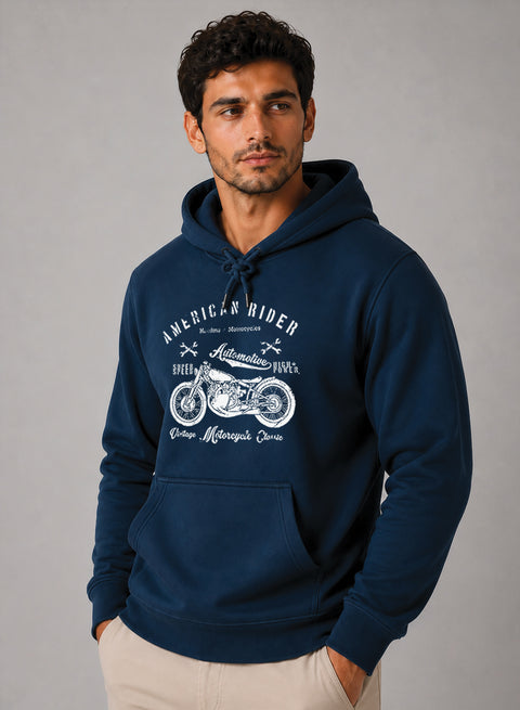 ADRO Men Black American Rider Printed Regular Fit Hoodie