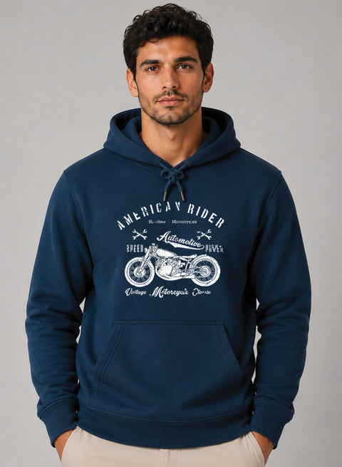 ADRO Men Black American Rider Printed Regular Fit Hoodie Teal Blue