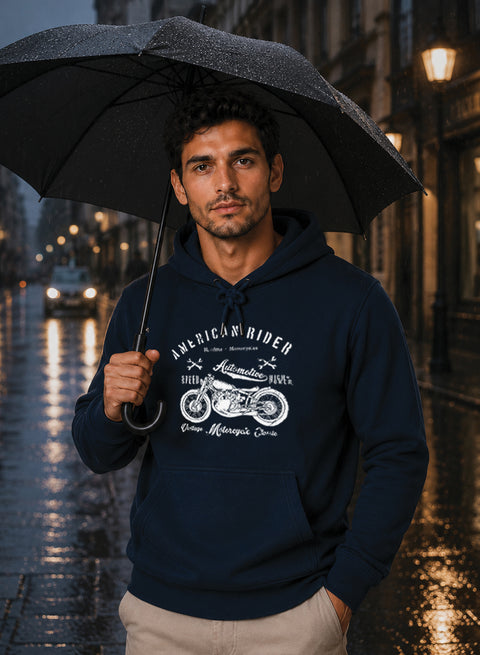 ADRO Men Black American Rider Printed Regular Fit Hoodie