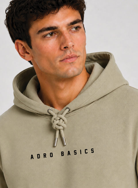 ADRO Men Beige Basics Printed Regular Fit Hoodie