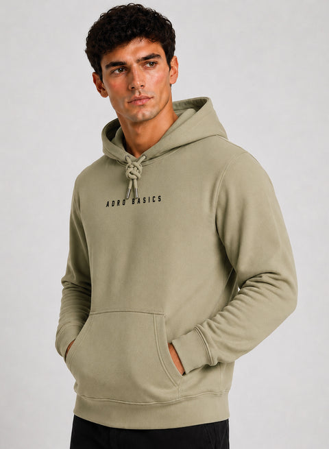 ADRO Men Beige Basics Printed Regular Fit Hoodie