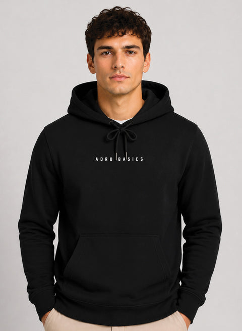 ADRO Men Black Basics Printed Regular Fit Hoodie