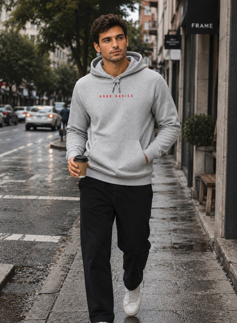 ADRO Men Beige Basics Printed Regular Fit Hoodie