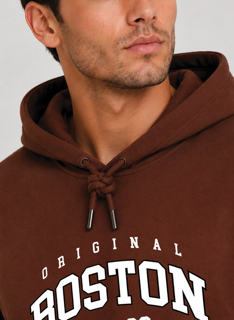 ADRO Men Beige Boston Printed Regular Fit Hoodie