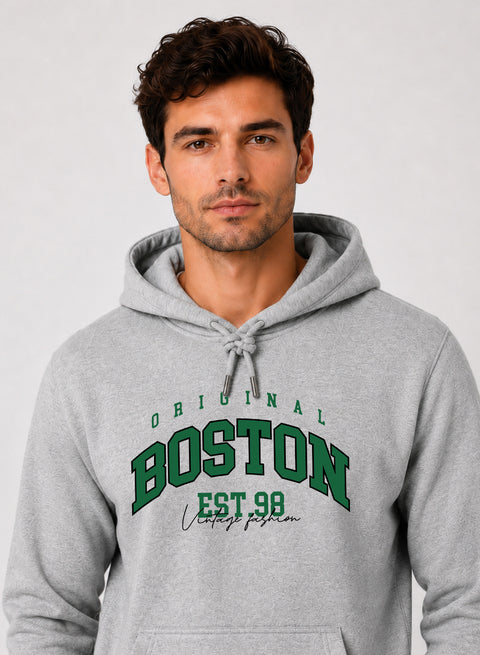 ADRO Men Beige Boston Printed Regular Fit Hoodie