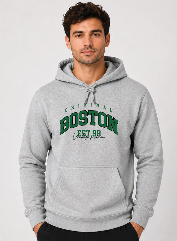 ADRO Men Beige Boston Printed Regular Fit Hoodie