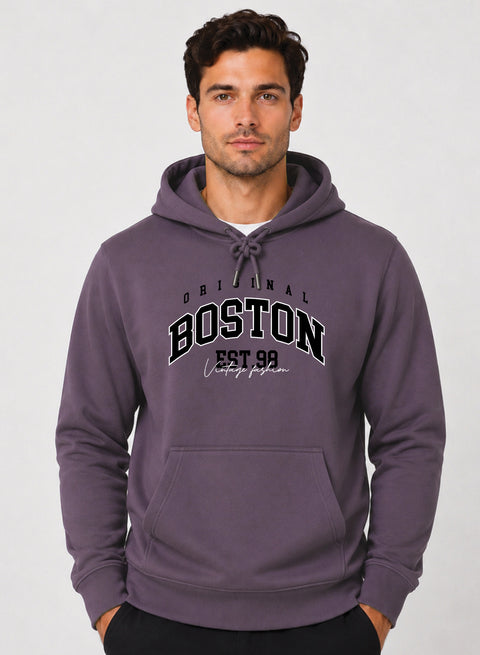 ADRO Men Black Boston Printed Regular Fit Hoodie