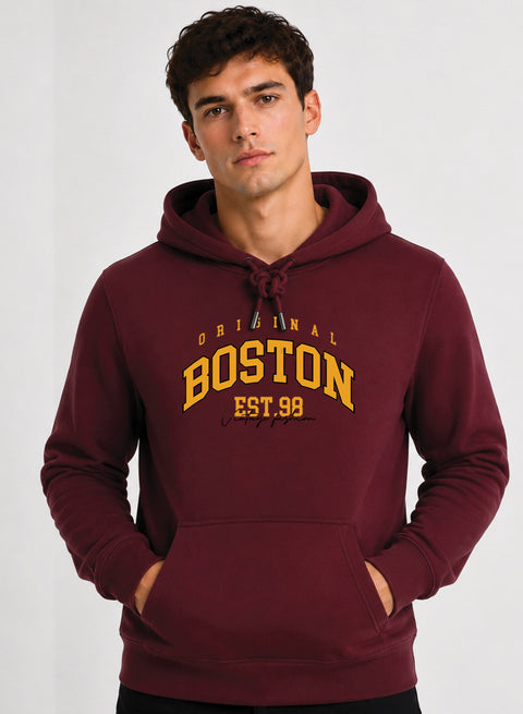 ADRO Men Beige Boston Printed Regular Fit Hoodie
