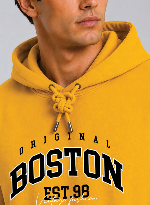 ADRO Men Black Boston Printed Regular Fit Hoodie